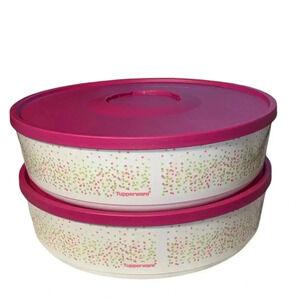 Two white & Pink Tupperware containers